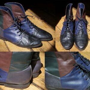 Nicole Men's Blue and Brown Leather Boots